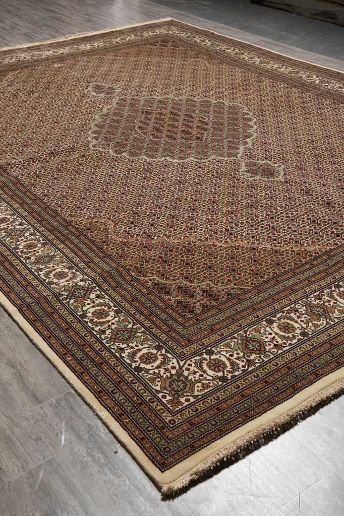 10 x 13.6 High Quality Wool and Silk Herati Mahi Tabriz Rug Hand-Knotted #PIX-13003