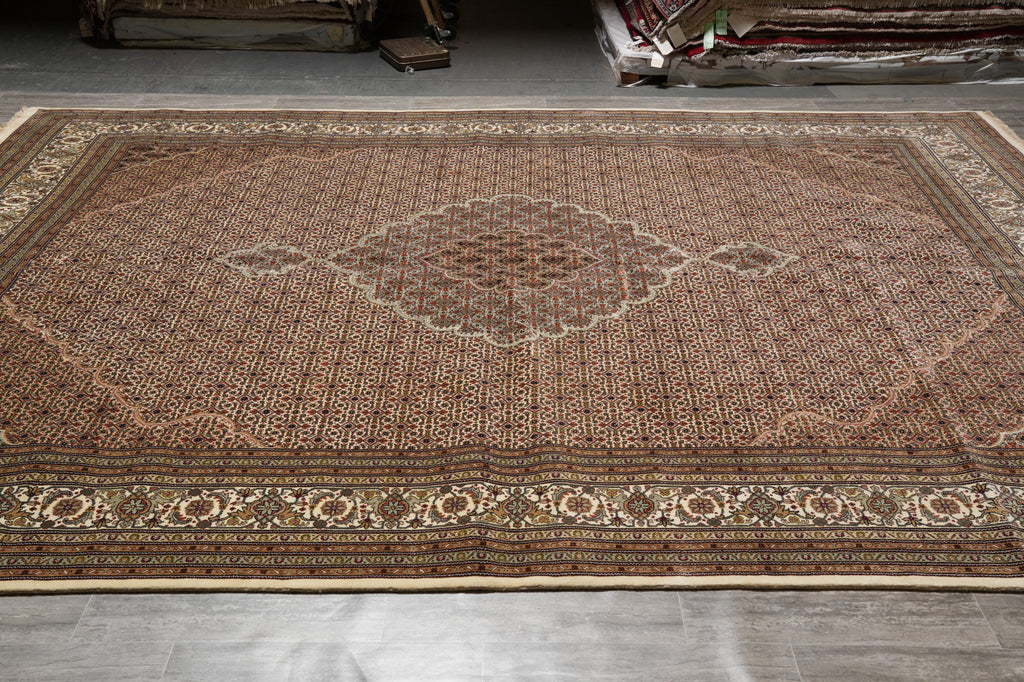 10 x 13.6 High Quality Wool and Silk Herati Mahi Tabriz Rug Hand-Knotted #PIX-13003