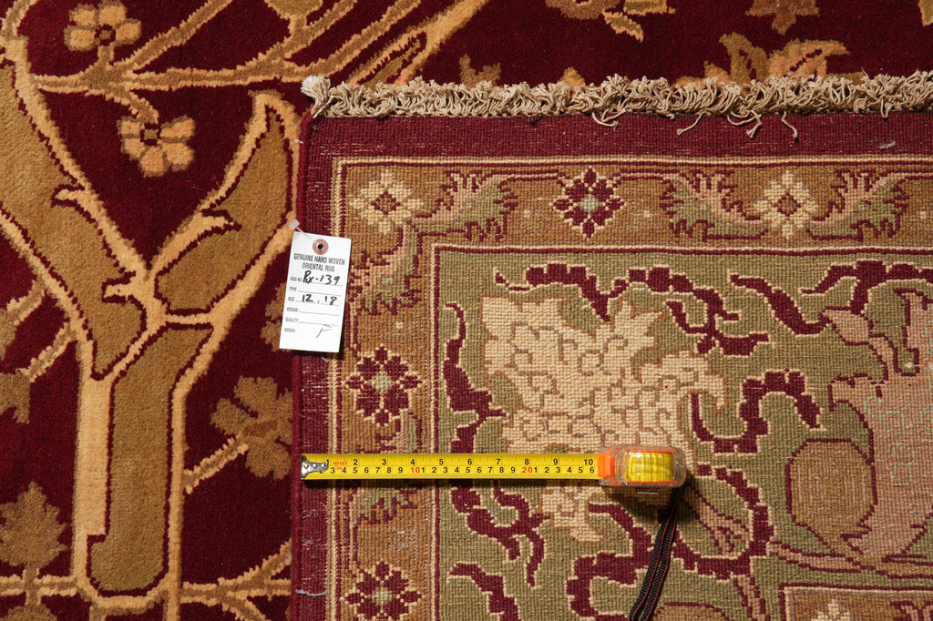 12 x 18 Hand-Knotted Agra Large Rug Red Gold #PIX-139
