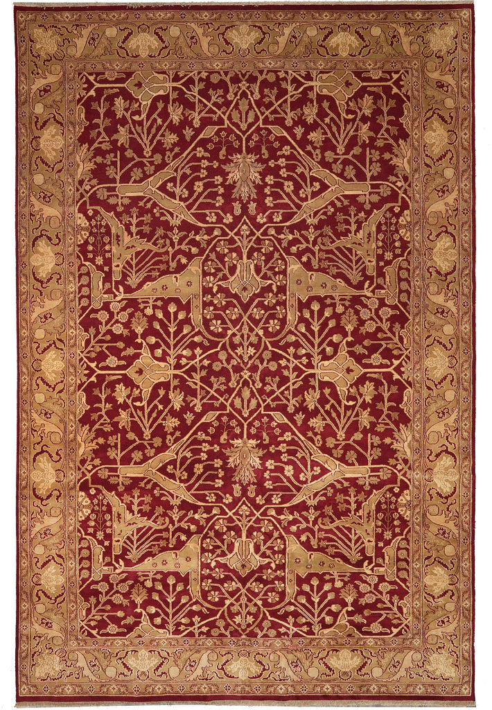 12 x 18 Hand-Knotted Agra Large Rug Red Gold