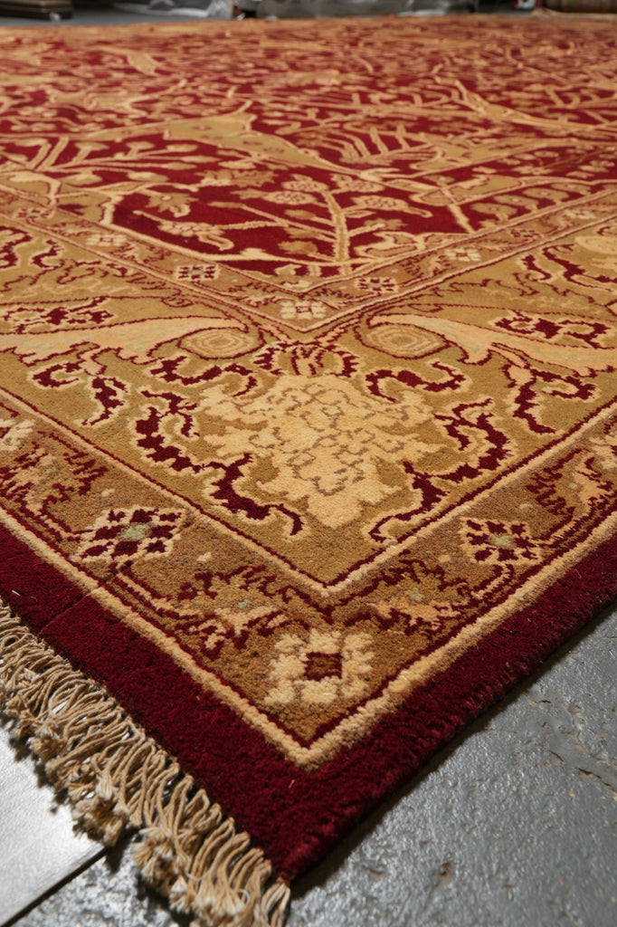 12 x 18 Hand-Knotted Agra Large Rug Red Gold #PIX-139