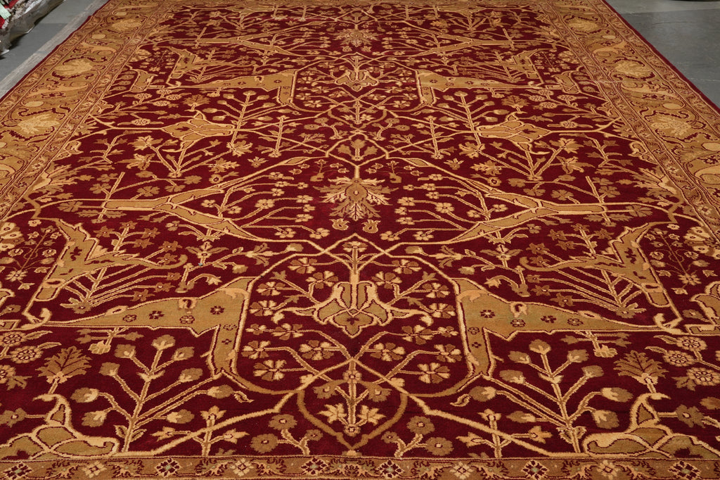 12 x 18 Hand-Knotted Agra Large Rug Red Gold #PIX-139
