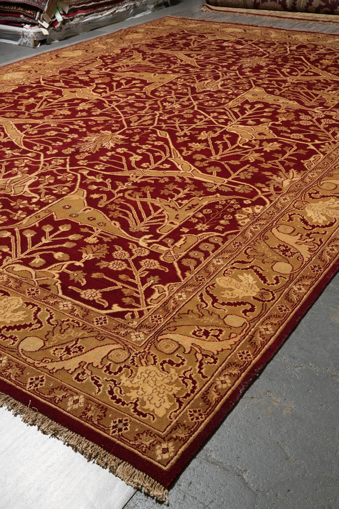 12 x 18 Hand-Knotted Agra Large Rug Red Gold #PIX-139