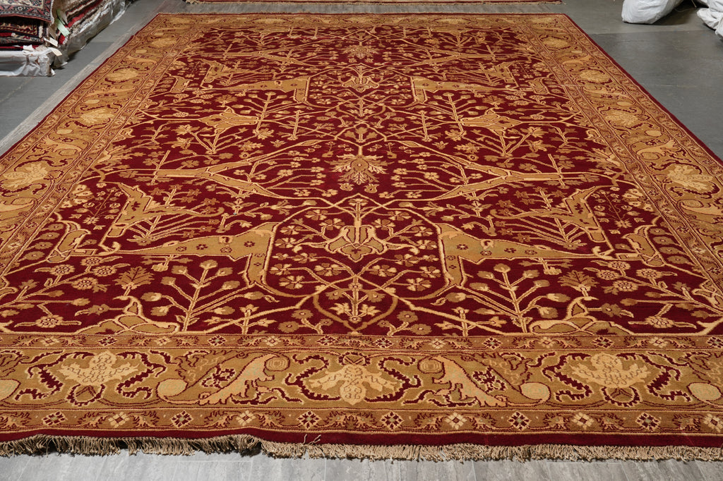 12 x 18 Hand-Knotted Agra Large Rug Red Gold #PIX-139