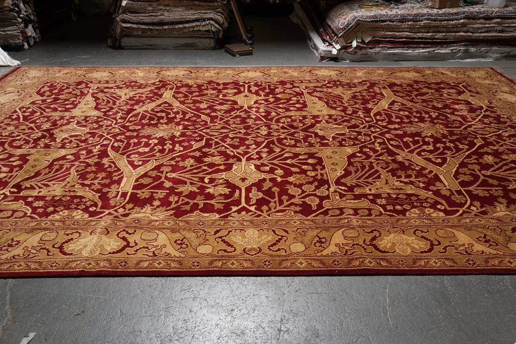 12 x 18 Hand-Knotted Agra Large Rug Red Gold #PIX-139
