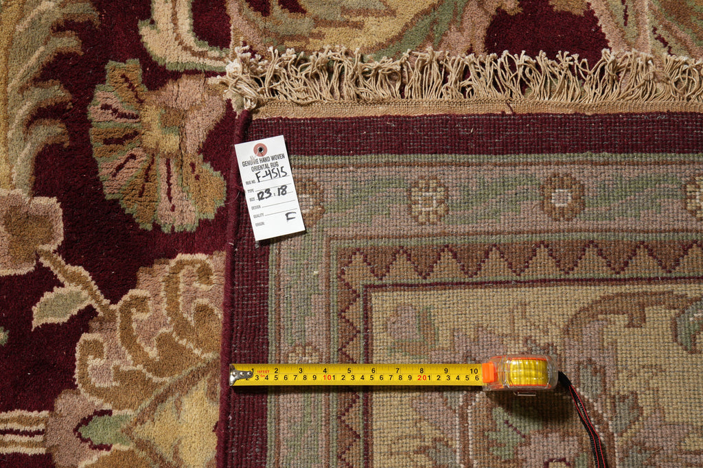 12.3 x 18 Hand-Knotted Agra Rug Burgundy Gold #F-4515