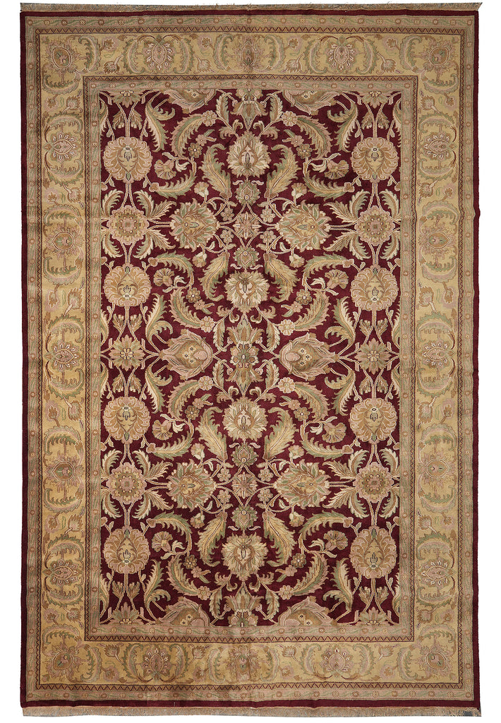 12.3 x 18 Hand-Knotted Agra Rug Burgundy Gold