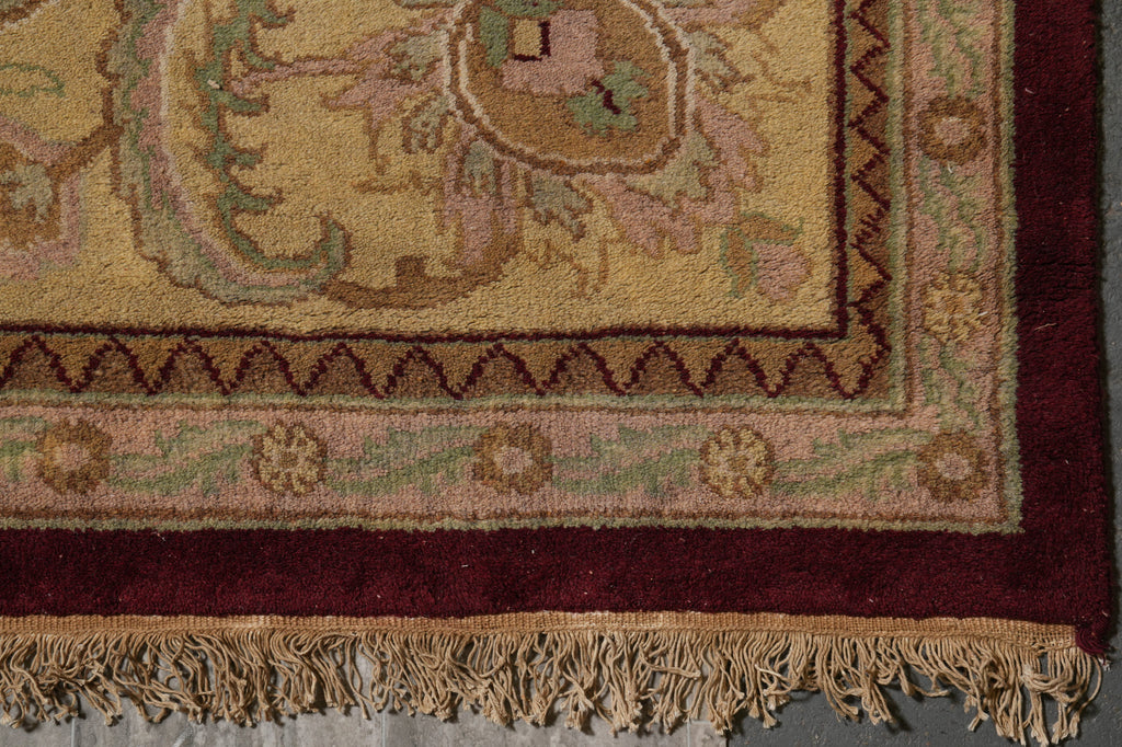 12.3 x 18 Hand-Knotted Agra Rug Burgundy Gold #F-4515