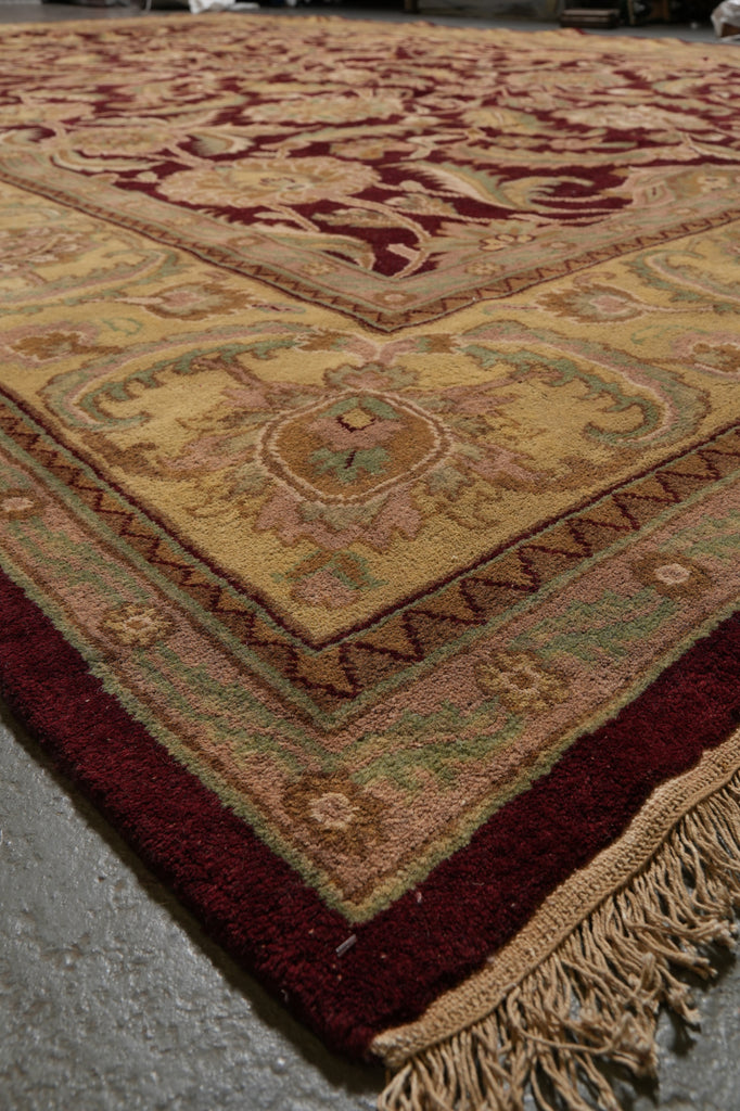 12.3 x 18 Hand-Knotted Agra Rug Burgundy Gold #F-4515