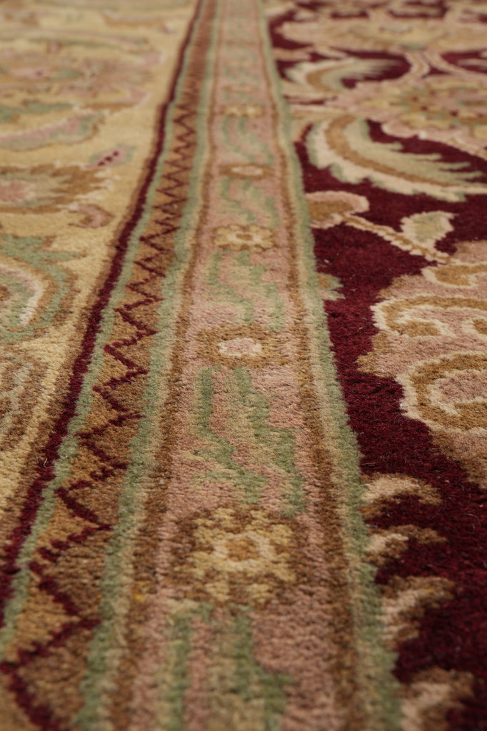 12.3 x 18 Hand-Knotted Agra Rug Burgundy Gold #F-4515