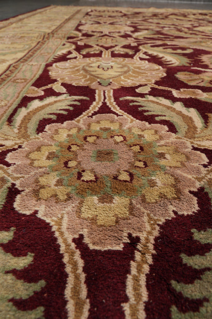12.3 x 18 Hand-Knotted Agra Rug Burgundy Gold #F-4515