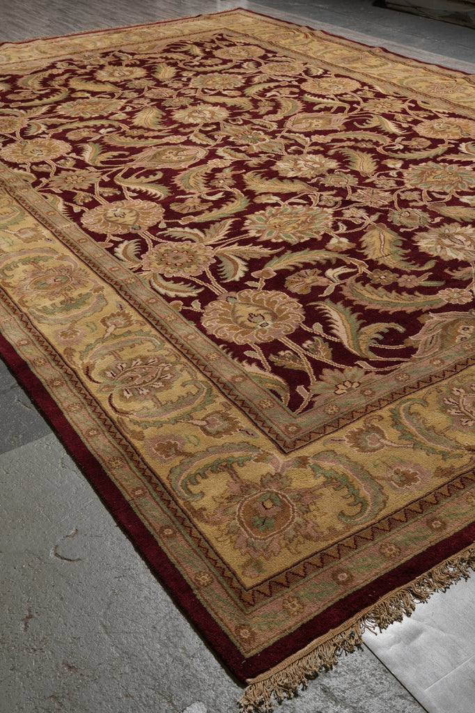 12.3 x 18 Hand-Knotted Agra Rug Burgundy Gold #F-4515