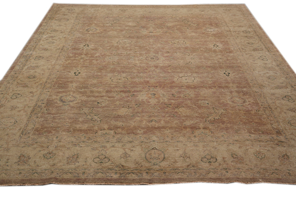 8.10 x 11.7 Neutral Colors Brown Handmade Wool Rug #F-4284