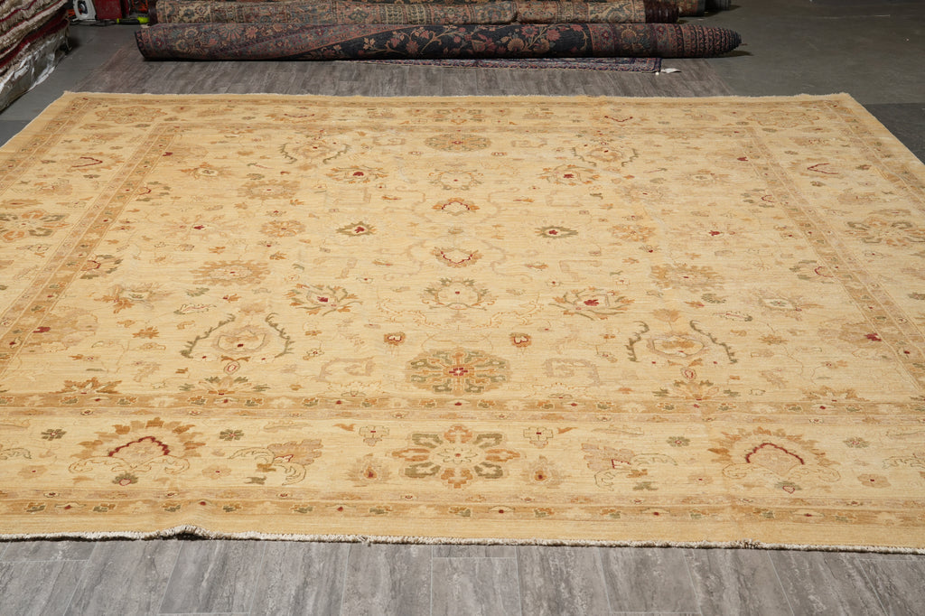 14 x 14  Square Hand-Knotted Natural Wool Quality Agra Rug Beige Gold #PIX-6709