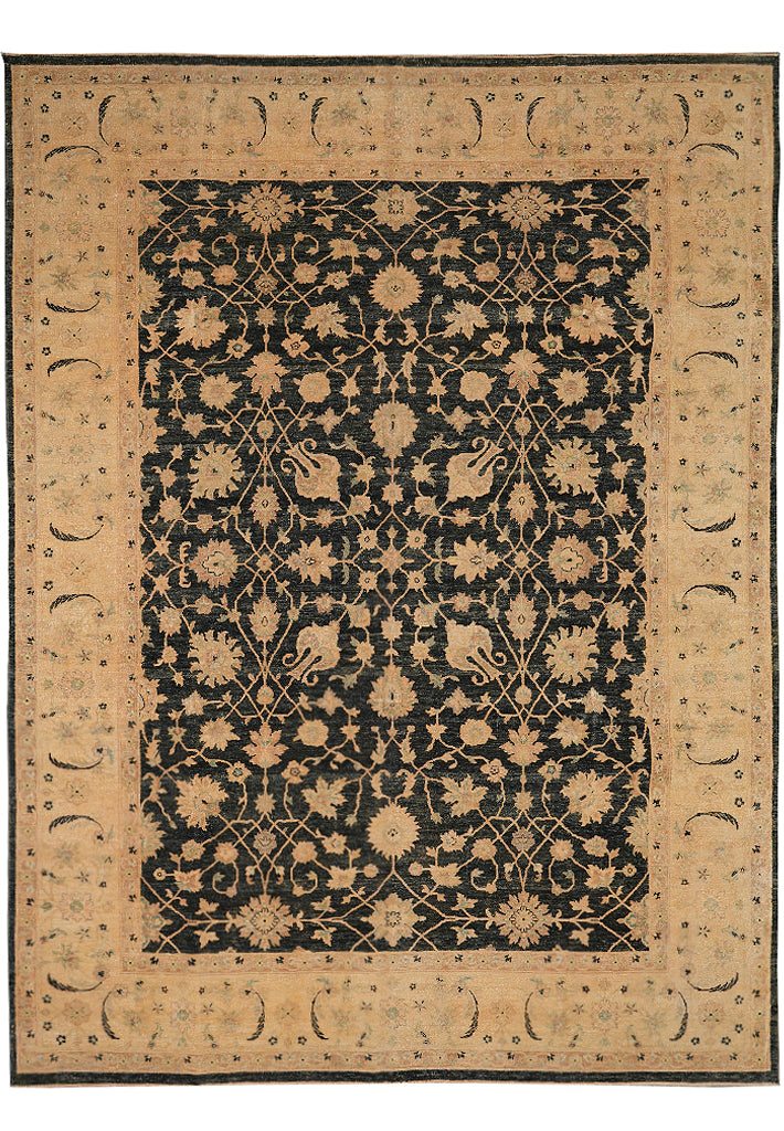 8.11 x 11.5 Fine Ghazni Wool Handmade Zigler Rug Black #F-4286