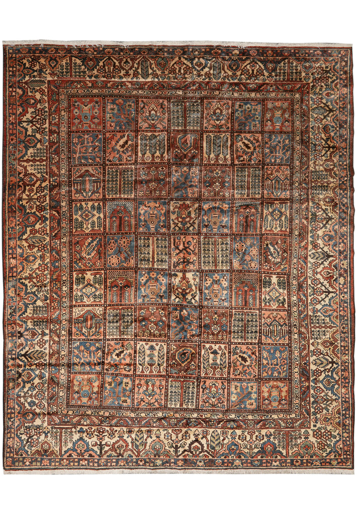 11.3 x 13.7 Authentic Old Persian Tribal Garden Bakhtiar Rug