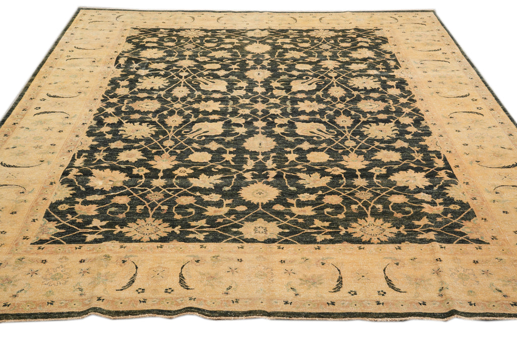 8.11 x 11.5 Fine Ghazni Wool Handmade Zigler Rug Black #F-4286