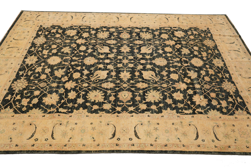 8.11 x 11.5 Fine Ghazni Wool Handmade Zigler Rug Black #F-4286