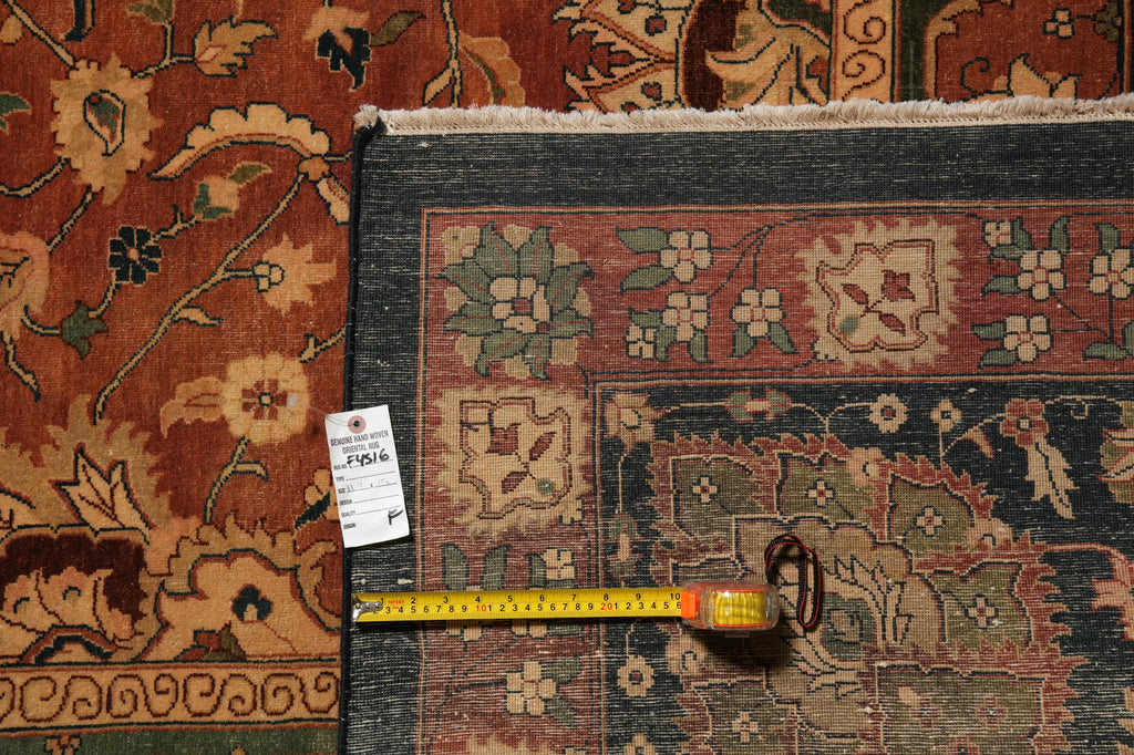 11.9 x 15 Quality Agra Rug Hand-Knotted Natural Wool Coral Rust #F-4516