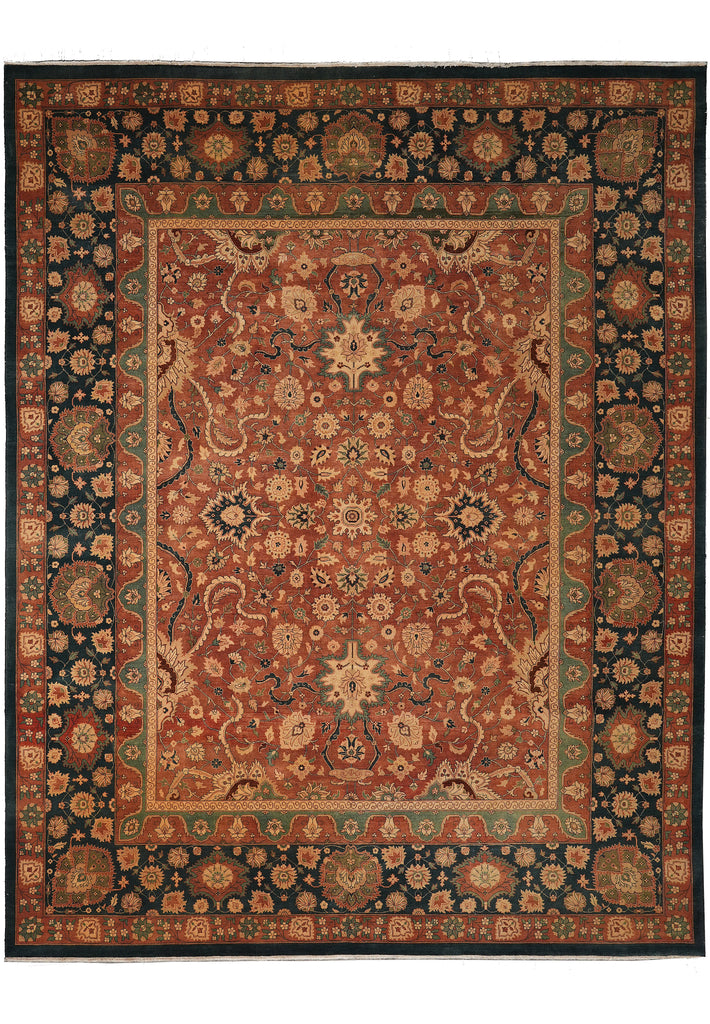 11.9 x 15 Quality Agra Rug Hand-Knotted Natural Wool Coral Rust