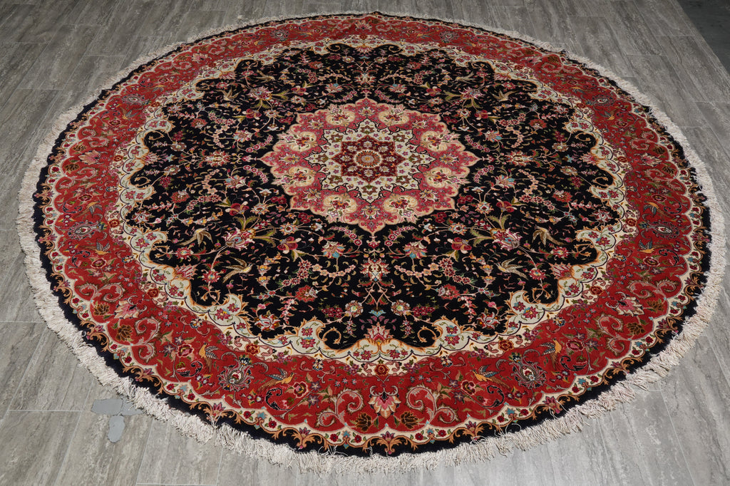 8.3 x 8.4 Fine-Weave High Quality Genuine Hand-Knotted Persian Tabriz Round Rug Wool and Silk 400+ KPSI #F-3190
