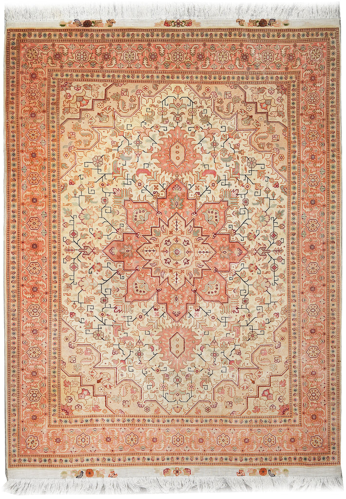 5 x 7 Authentic Fine Persian Tabriz Rug Wool and Silk 400 KPSI Geometric Heriz Tabriz Iran Happy Carpet #LA-53098