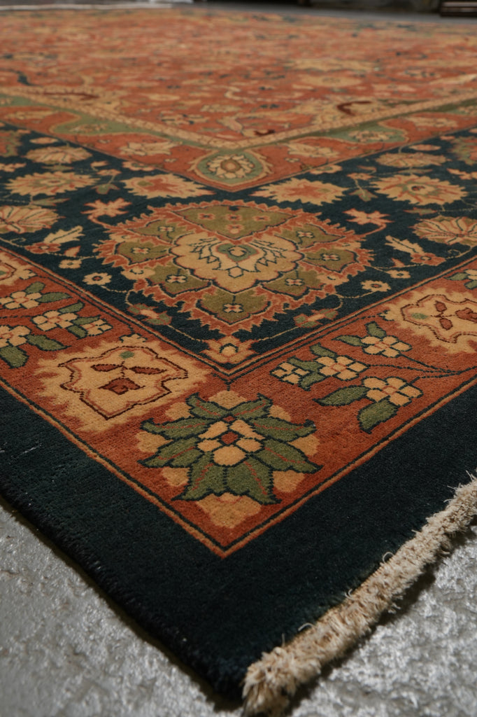 11.9 x 15 Quality Agra Rug Hand-Knotted Natural Wool Coral Rust #F-4516