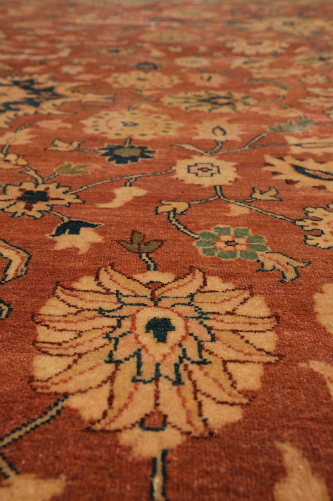 11.9 x 15 Quality Agra Rug Hand-Knotted Natural Wool Coral Rust #F-4516