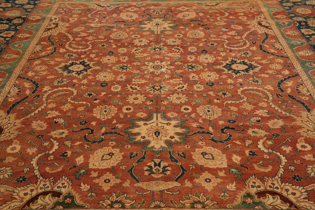 11.9 x 15 Quality Agra Rug Hand-Knotted Natural Wool Coral Rust #F-4516