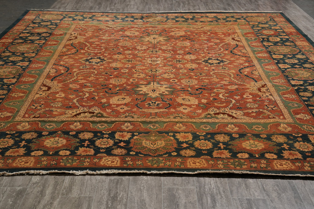 11.9 x 15 Quality Agra Rug Hand-Knotted Natural Wool Coral Rust #F-4516
