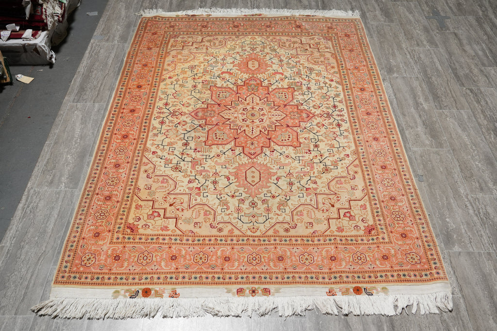 5 x 7 Authentic Fine Persian Tabriz Rug Wool and Silk 400 KPSI Geometric Heriz Tabriz Iran Happy Carpet #LA-53098