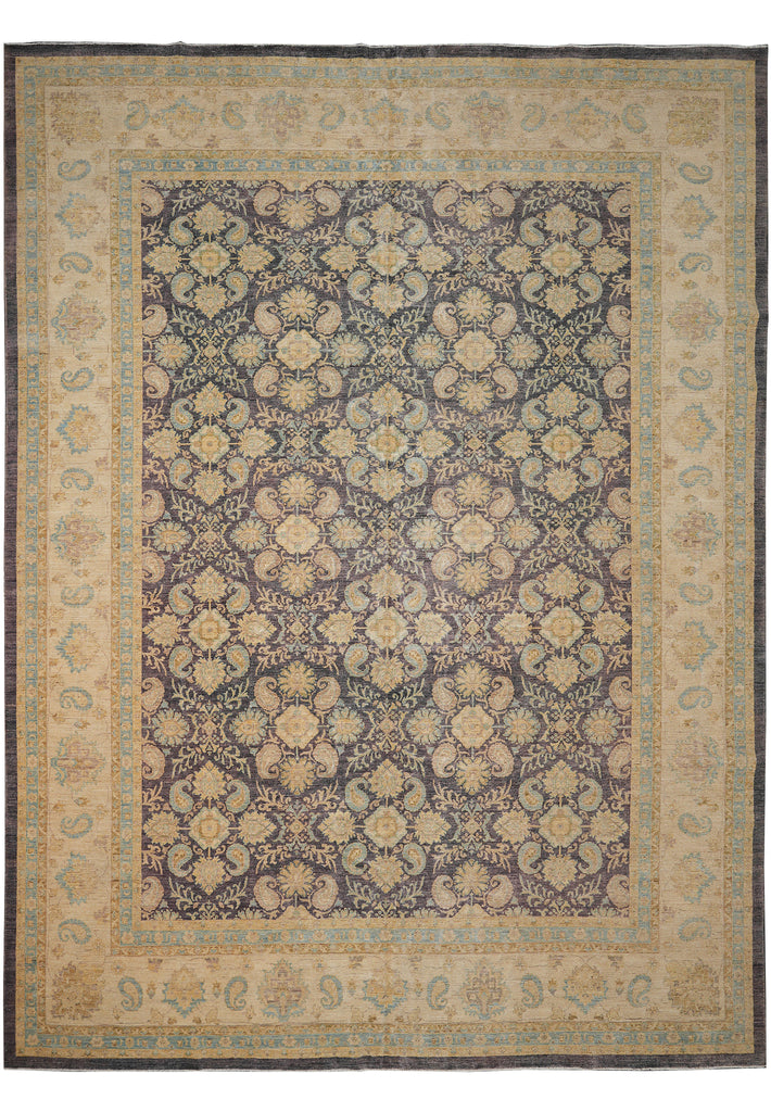 12 x 15.4 Quality Natural Wool Zigler Chobi Peshawar Pakistan Rug Charcole Gray
