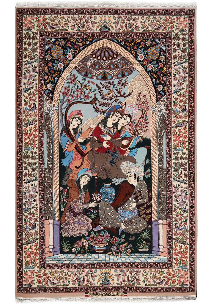 4.8 x 7.9 Authentic Fine Persian Pictorial Esfahan Rug Wool and Silk on Silk 500 KPSI Iran #PIX-1690