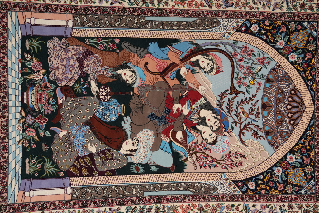 4.8 x 7.9 Authentic Fine Persian Pictorial Esfahan Rug Wool and Silk on Silk 500 KPSI Iran #PIX-1690