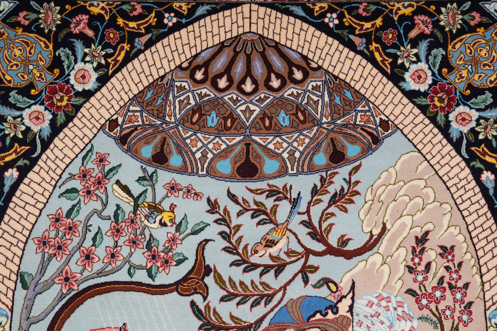 4.8 x 7.9 Authentic Fine Persian Pictorial Esfahan Rug Wool and Silk on Silk 500 KPSI Iran #PIX-1690