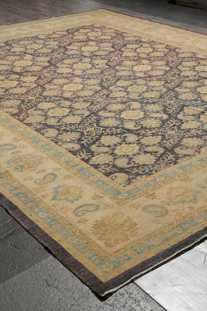 12 x 15.4 Quality Natural Wool Zigler Chobi Peshawar Pakistan Rug Charcole Gray #PIX-28546