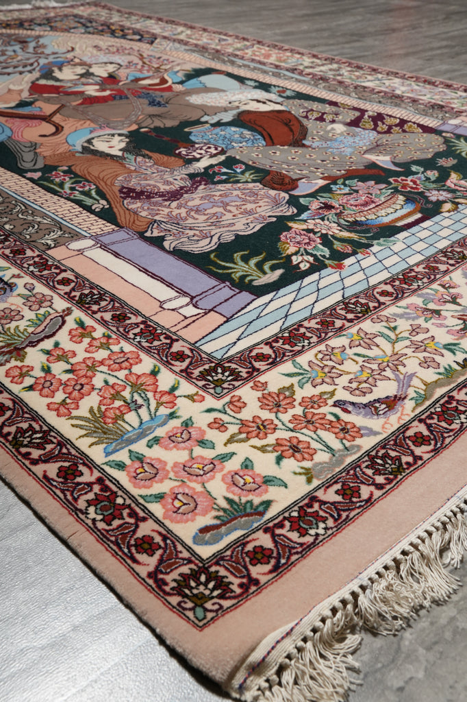 4.8 x 7.9 Authentic Fine Persian Pictorial Esfahan Rug Wool and Silk on Silk 500 KPSI Iran #PIX-1690
