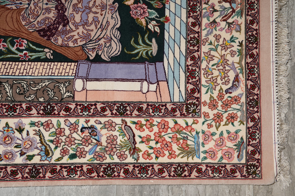 4.8 x 7.9 Authentic Fine Persian Pictorial Esfahan Rug Wool and Silk on Silk 500 KPSI Iran #PIX-1690