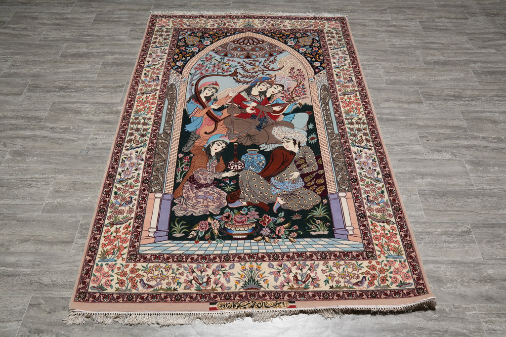 4.8 x 7.9 Authentic Fine Persian Pictorial Esfahan Rug Wool and Silk on Silk 500 KPSI Iran #PIX-1690