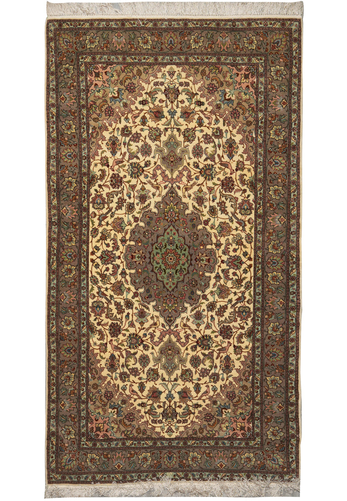 Decorative rug with intricate patterns on a plain background