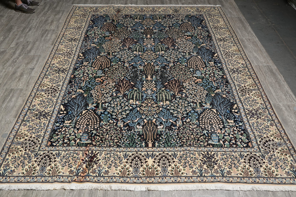7 x 10 Fine Persian Nain Rug Wool and Silk 6 LA 500+ KPSI  Tree of Life, Birds Deers Paradise of IRAN #PIX-22023