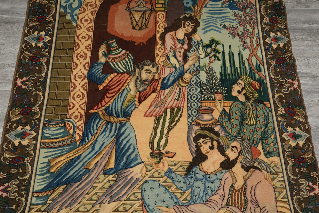 3.4 x 5 Authentic Iran Pictorial Persian Rug Wool and Silk on Silk 400 KPSI #LA-53202