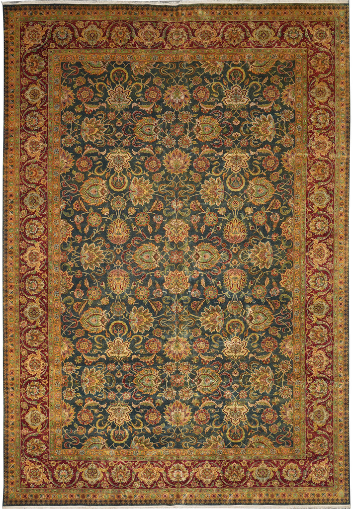 12 x 17.8 Quality Jaipur Rug Blue Green Gold Antique Reproduction