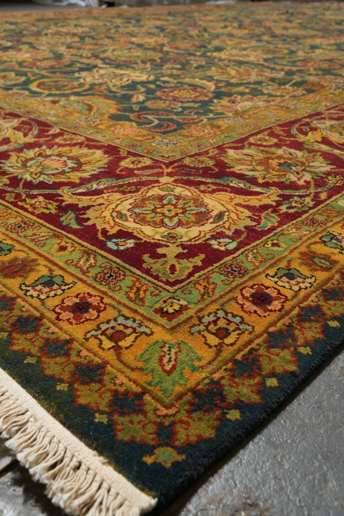 12 x 17.8 Quality Jaipur Rug Blue Green Gold Antique Reproduction #PIX-6778