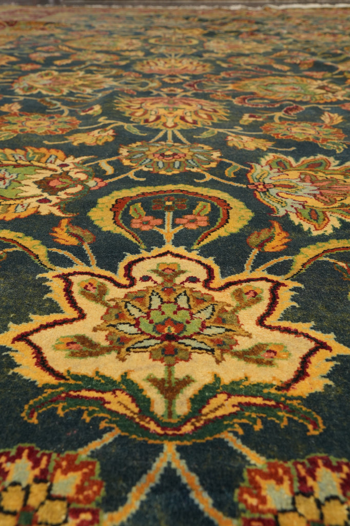 12 x 17.8 Quality Jaipur Rug Blue Green Gold Antique Reproduction #PIX-6778