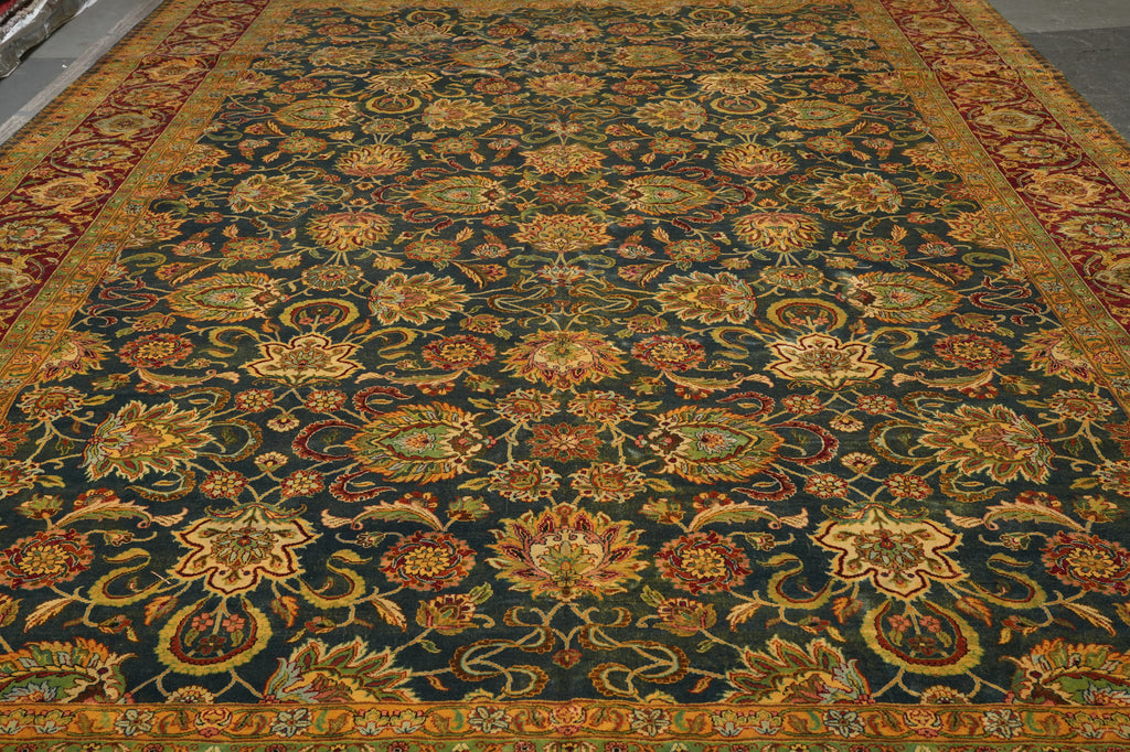 12 x 17.8 Quality Jaipur Rug Blue Green Gold Antique Reproduction #PIX-6778