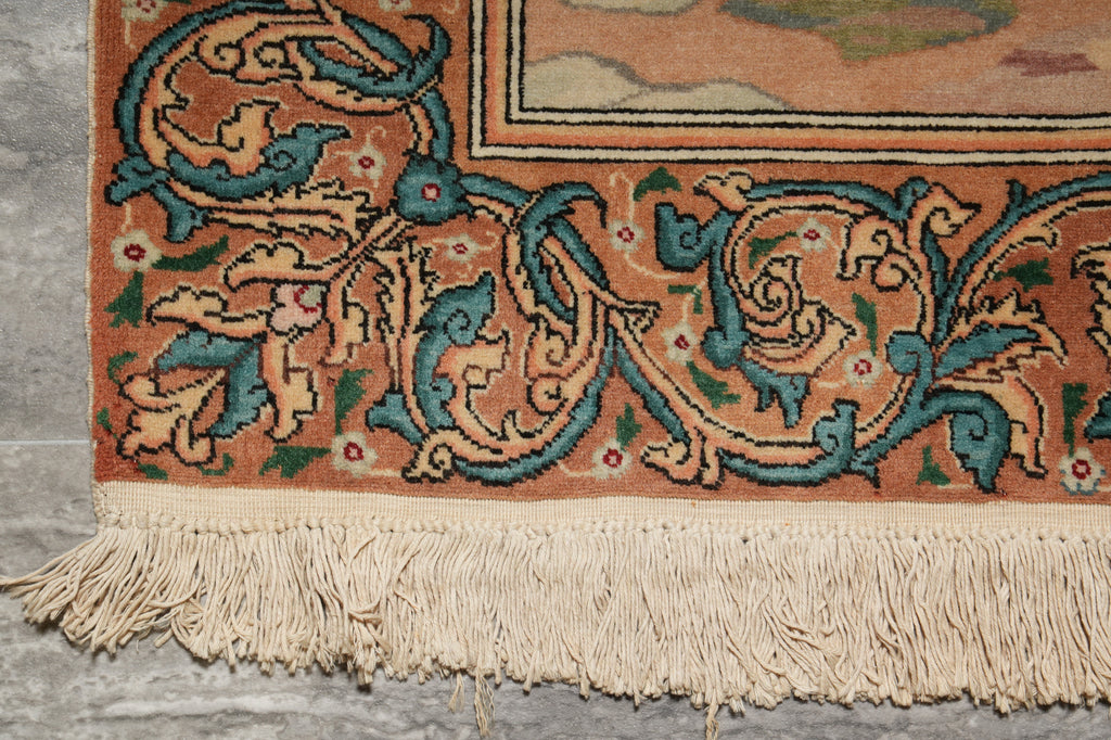 3.4 x 5.3 Authentic Iran Pictorial Rug Fine Persian Wool and Silk 400 KPSI #LA-53203