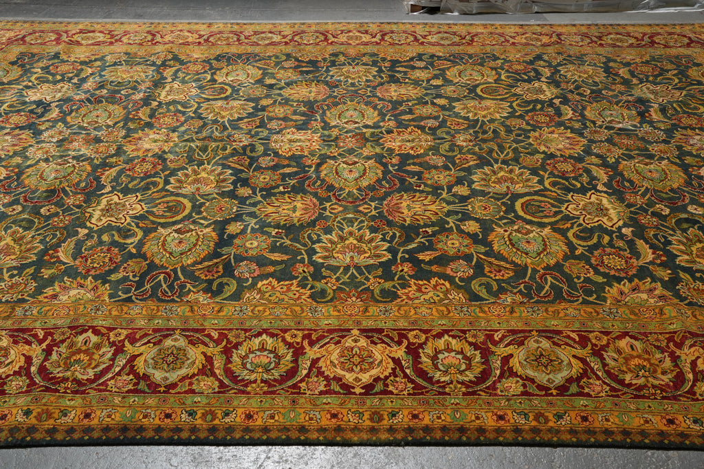 12 x 17.8 Quality Jaipur Rug Blue Green Gold Antique Reproduction #PIX-6778