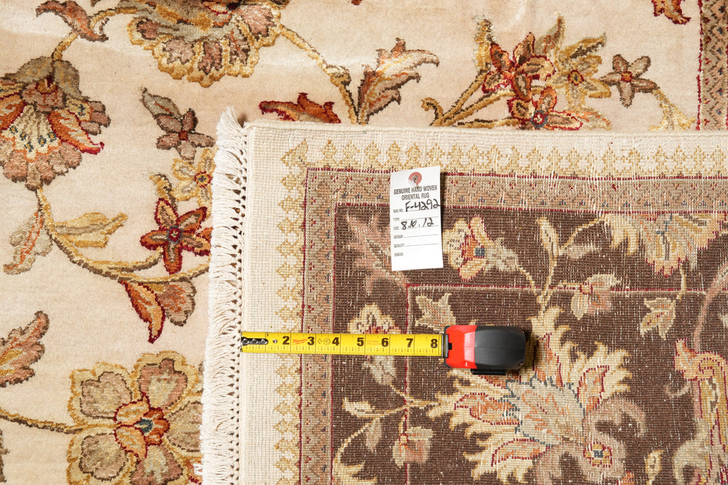 8.10 x 12 High Quality Hand-knotted Jaipur Rug Wool And Silk Ivory Brown #F-4292