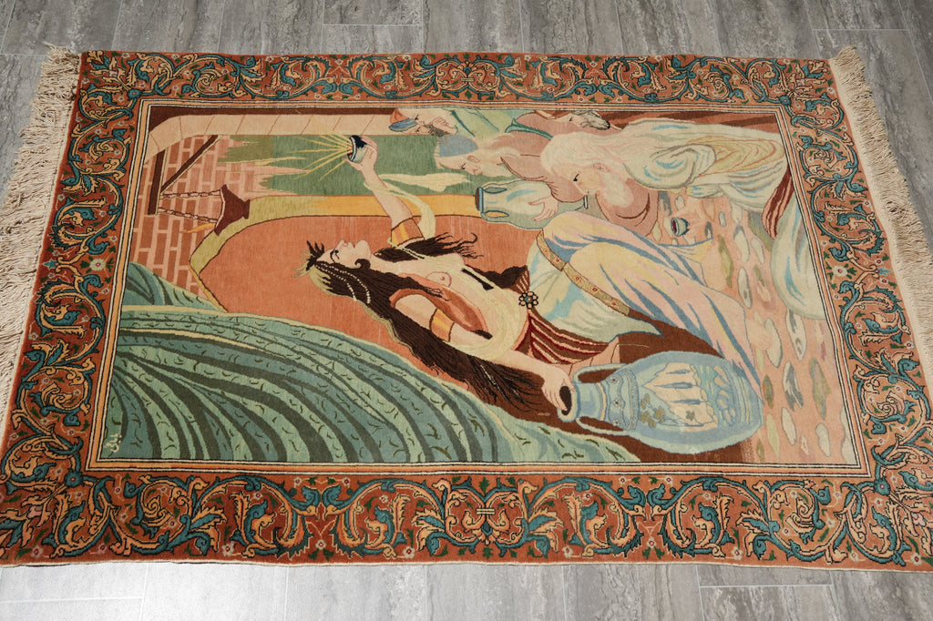 3.4 x 5.3 Authentic Iran Pictorial Rug Fine Persian Wool and Silk 400 KPSI #LA-53203